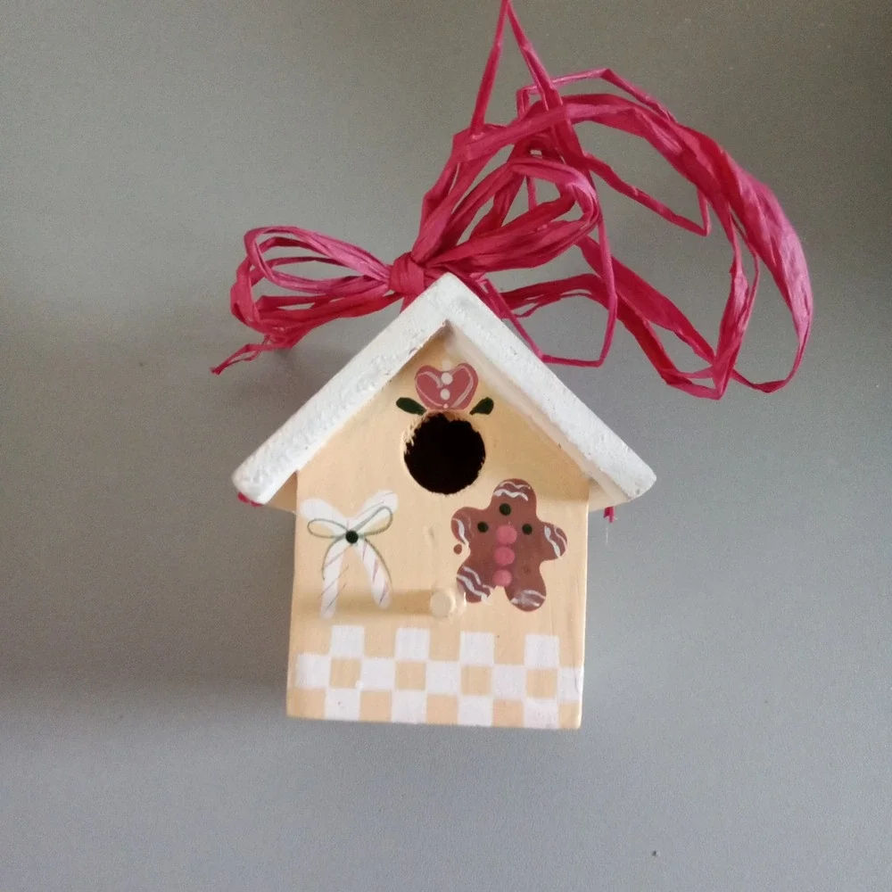 Vintage Christmas Birdhouse Ornaments Set of 4 Hand Painted Wood CCB-BRD Multi